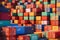 Rows of cargo shipping containers filmed by long focus camera. Multi-colored cargo shipment containers of different delivery cargo