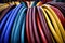 rows of coiled-up cable wires in various colors