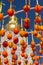 Rows of colored Easter eggs as decorations on the background of the gilded dome
