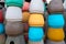 Rows of colorful pots displayed in Ubud tourist market. Bali, In