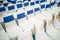 Rows of decorated banquet chairs