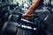 Rows of dumbbells in the gym with hand