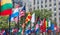 Rows of flags of all nations next to UN in New York City