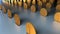 Rows of golden coins are on reflective surface, 3d rendering for create of design of luck and wealth