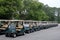 Rows of golf carts, lined up for the day,Jekyll Island Golf Club,Georgia,2015