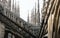 Rows of gothic towers of the Cathedral of Milan, Italy