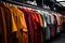 Rows of hangers hold a collection of neatly organized clothing items