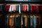 Rows of hangers hold a collection of neatly organized clothing items