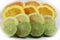 Rows of juicy sliced citrus fruits