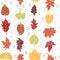 Rows of large autumn leaves interlaced with smaller transluscent leaves. Vector seamless pattern for textile, wrapping