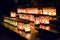 Rows of lit handmade paper lanterns in church crafted by kids for celebration of Saint Martins Day observed in Austria Germany