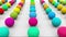 Rows of many colorful glossy balls, isometric background, computer generated 3d rendering background