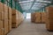 The rows of material boxes or product boxes in warehouse area