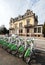 Rows of multiple parked VelHop bicycle rental service