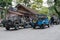 Rows of off-road jeeps for Merapi lava tour waiting for customers.