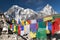 Rows of prayer flags and mount Arakam Tse