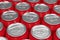 Rows of Red Aluminum Drink Cans Background. 3d Rendering