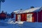 Rows with red huts in Gammelstad church town located near the Swedish town Lulea.