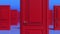Rows of red wooden closed doors on a blue background. Decision making concepts, different possibilities. Choice, business and