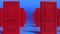 Rows of red wooden closed doors on a blue background. There are many ways to choose. Decision making concepts, different