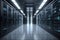 rows of server racks in a data center hallway