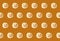 Rows of Smiling Face Coconut Flakes Jelly Donuts Pattern on Caramel Color Background