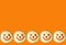 Rows of Smiling Face Coconut Flakes Jelly Donuts on Vivid Orange Background