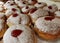 Rows of Sweet Hanukkah donuts in the backery shelf