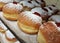 Rows of Sweet Hanukkah donuts in the backery shelf