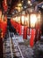 Rows of traditional wooden and glass Chinese lanterns with bless