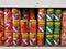 Rows of variety canned food product on shelves