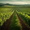 Rows of vines fill green field, ready for bountiful harvesting