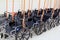 Rows of wheelchairs,ready for travelers who might need them,Denver Airport,2015