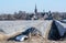 Rows on white asparagus fields covered with plastic film, begin of new asparagus season on asparagus farm in Netherlands, country