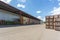 Rows of wooden crates boxes and pallets for fruits and vegetables in storage stock. production warehouse. Plant Industry