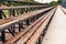 Rows of wooden grandstand empty seats of tennis field