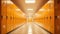 Rows of yellow colored lockers neatly arranged in a school corridor, organization in motion