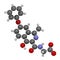 Roxadustat drug molecule. 3D rendering. Atoms are represented as spheres with conventional color coding: hydrogen white, carbon