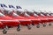 Royal Air Force RAF Red Arrows formation aerobatic display team British Aerospace Hawk T.1 Jet trainer aircraft prepare for take