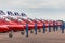 Royal Air Force RAF Red Arrows ground crew members give directions to the pilots in their British Aerospace Hawk T.1 jet trainer