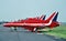 The Royal Air Force Red Arrows display teams line of Hawk T-1A aircraft.
