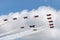 Royal Air Force Red Arrows team fly in formation with a Hawker Hunter and a pair of Folland Gnats.