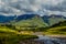 Royal amphitheatre of Drakensberg on a cloudy overcast day