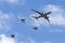 Royal Australian Air Force RAAF Airbus KC-30A Multi Role Tanker Transport Aircraft from RAAF Amberley refueling three Boeing F/A