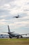 Royal Australian Air Force RAAF Airbus KC-30A Multi Role Tanker Transport Aircraft taxiing while a Boeing C-17A Globemaster