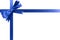 Royal blue gift ribbon bow horizontal corner border isolated on white