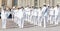 The royal brass orchestra lining up before playing the instruments to celebrate the Nation day outside the royal castle