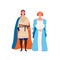 Royal couple flat vector illustration. Medieval king and queen cartoon characters. Prince and his lady isolated on white