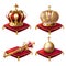Royal crowns, scepter and orb realistic set