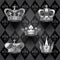 Royal crowns set in black and white colors on retro background